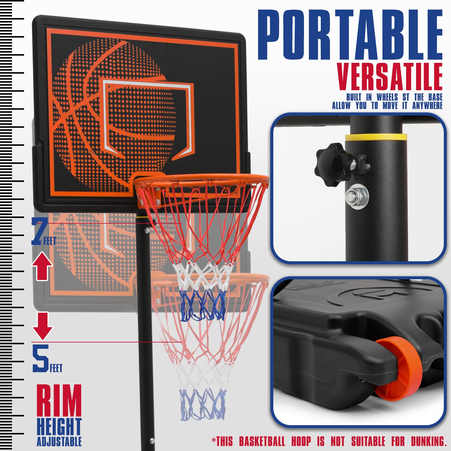 Yaheetech Adjustable Height Rust Resistant Metal Portable Full-Size  Basketball Hoop | Wayfair